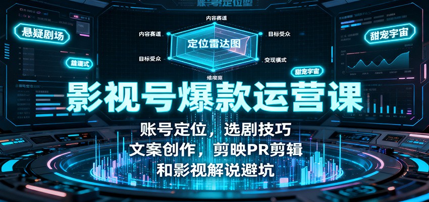 影视号爆款运营课：账号定位，选剧技巧，文案创作，剪映PR剪辑和影视解说避坑-蘑菇资源宝库