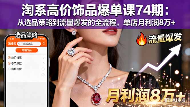 淘系高价饰品爆单课74期：从选品策略到流量爆发的全流程，单店月利润8万+-蘑菇资源宝库