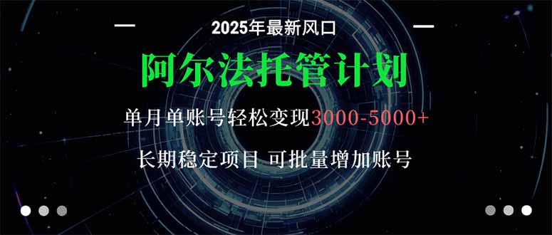 阿尔法托管计划 单账号月入3000-5000，长期稳定项目，新手小白轻松上手。-灼光资源宝库