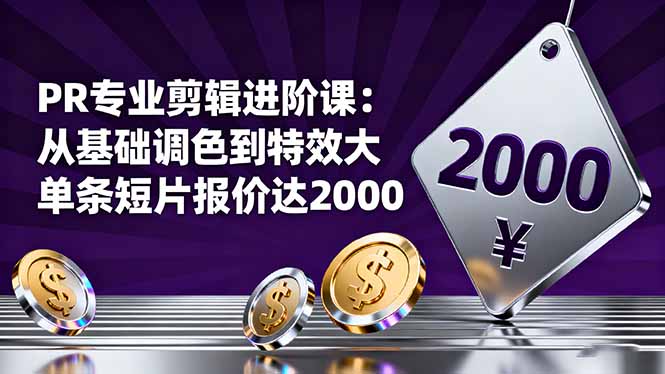PR专业剪辑进阶课：从基础调色到特效大片的进阶技能，单条短片报价达2000-灼光资源宝库