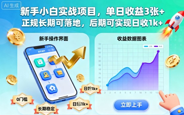 新手小白实战项目，单日收益3张+，正规长期可落地，后期可实现日收1k+【揭秘】-灼光资源宝库