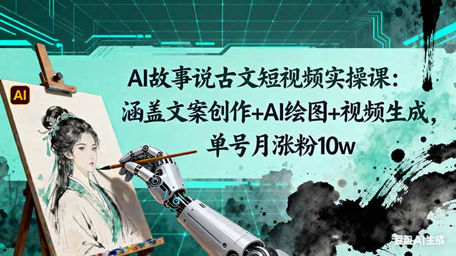 AI故事说古文短视频实操课：涵盖文案创作+AI绘图+视频生成，单号月涨粉10w-灼光资源宝库