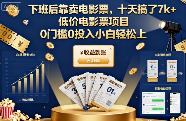 下班后靠卖电影票,十天搞了7k+,低价电影票项目,0门槛0投入小白轻松上手【揭秘】-灼光资源宝库