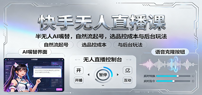 快手无人直播课：半无人AI嘴替，自然流起号，选品控成本与后台玩法-灼光资源宝库
