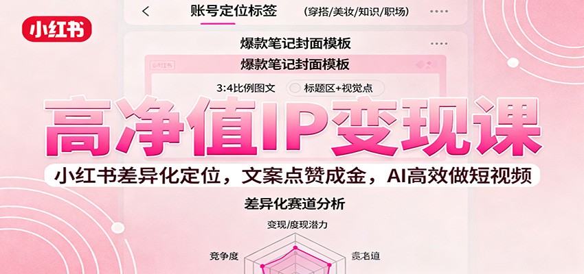 高净值IP变现课：小红书差异化定位，文案点赞成金， AI高效做短视频-灼光资源宝库