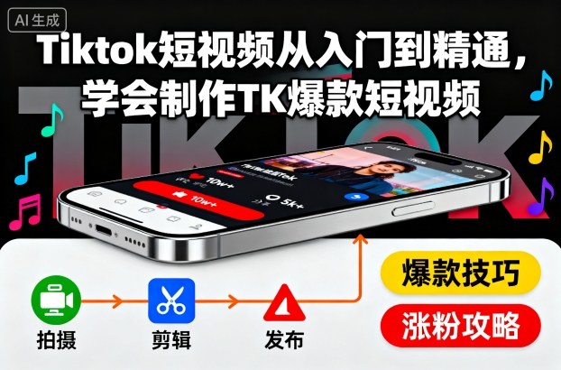 Tiktok短视频从入门到精通，学会制作TK爆款短视频-灼光资源宝库