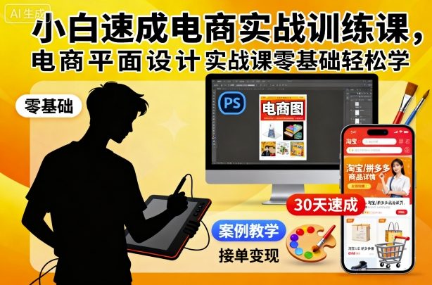 小白速成电商实战训练课，电商平面设计实战课零基础轻松学-灼光资源宝库