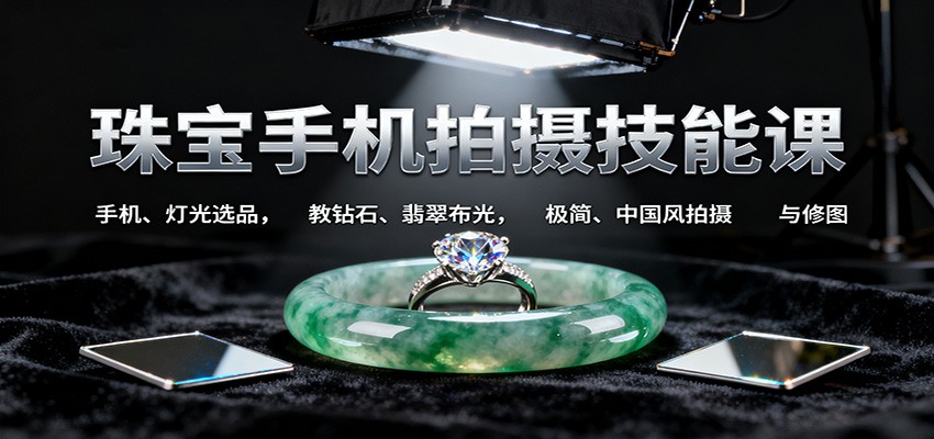 珠宝手机拍摄技能课:手机、 灯光选品，教钻石、翡翠布光，极简、中国风拍摄与修图-灼光资源宝库