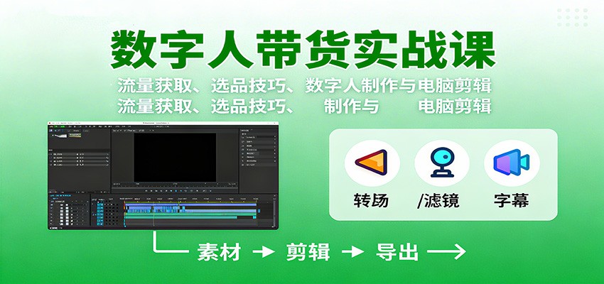 数字人变现实战课：流量获取、选品技巧、数字人制作与电脑剪辑-灼光资源宝库