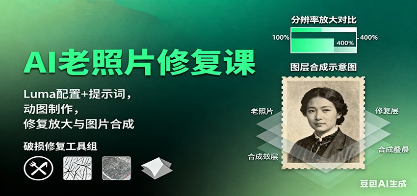 AI老照片修复课：Luma配置+提示词，动图制作，修复放大与图片合成-灼光资源宝库