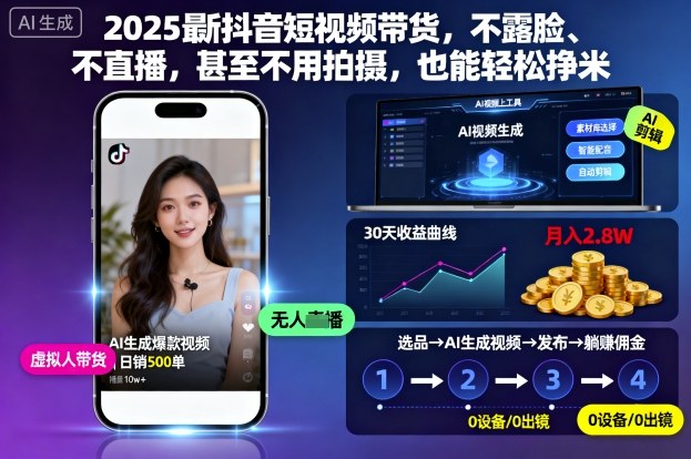2025最新抖音短视频带货，不露脸、不直播，甚至不用拍摄，也能轻松挣米-灼光资源宝库