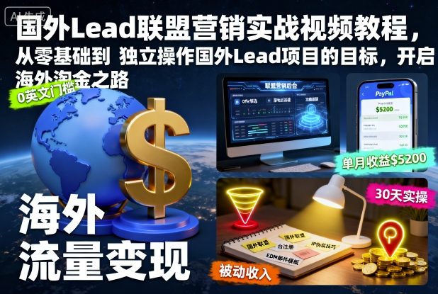 国外Lead联盟营销实战视频教程，从零基础到独立操作国外Lead项目的目标，开启海外淘金之路-灼光资源宝库