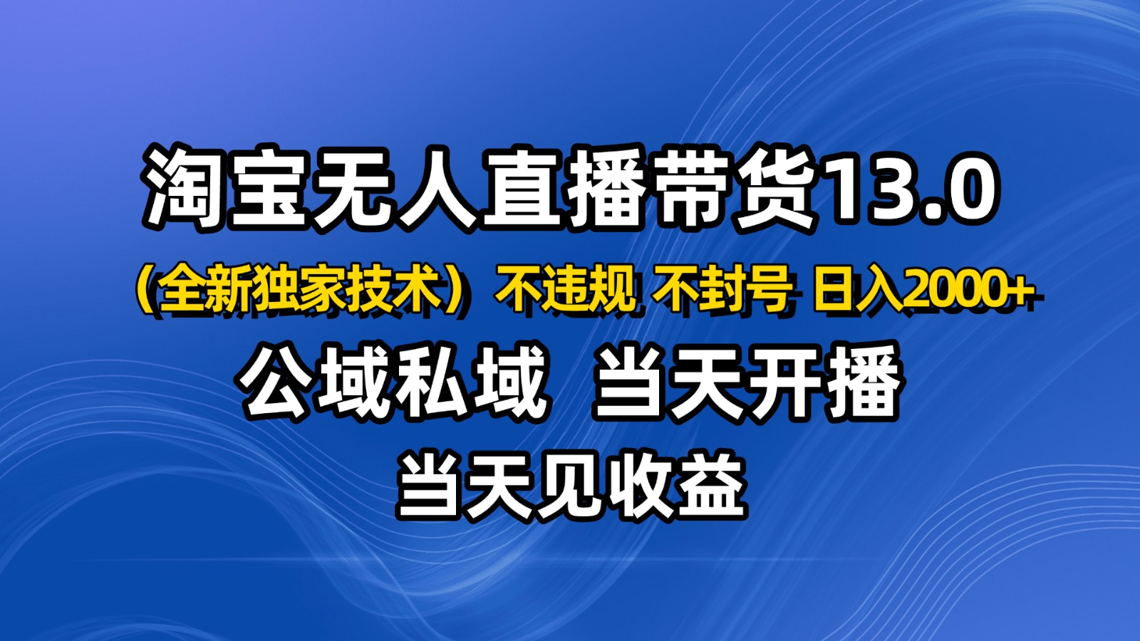 淘宝无人直播13.0，公域私域技术，不封号，不违规 布局下半年旺季赛道，日入2000+-灼光资源宝库