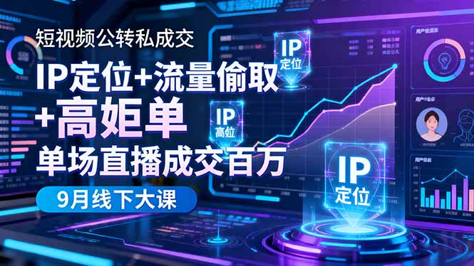 短视频公转私成交9月线下大课，IP定位+流量偷取+高客单，单场直播成交百万-灼光资源宝库