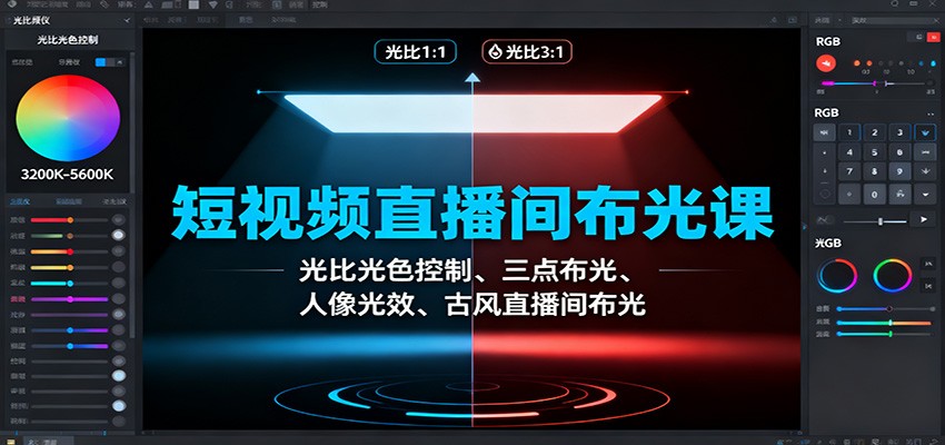短视频直播间布光课：光比光色控制、三点布光、人像光效、古风直播间布光-灼光资源宝库