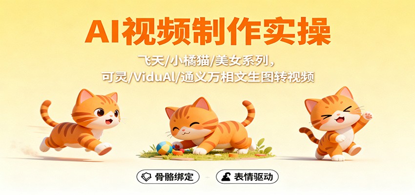 AI视频制作实操，飞天/小橘猫/美女系列，可灵/ViduAl/通义万相文生图转视频-灼光资源宝库