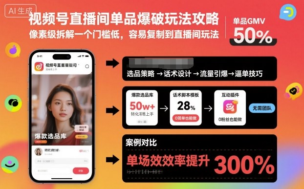 视频号直播间单品爆破玩法攻略，像素级拆解一个门槛低，容易复制到直播间玩法-灼光资源宝库
