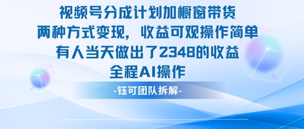新玩法，视频号分成计划+橱窗带货，有人当天做出了2348的收益-灼光资源宝库