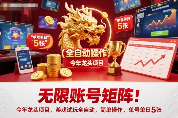 无限账号矩阵！今年龙头项目，游戏试玩全自动，简单操作，单号单日5张【揭秘】-灼光资源宝库