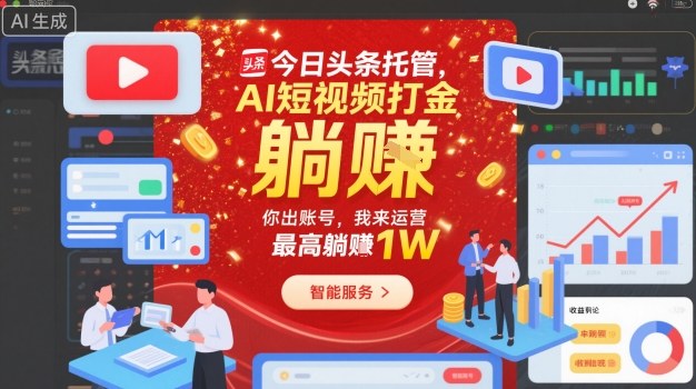 今日头条托管，AI短视频打金，你出账号，我来运营，最高躺賺1W【揭秘】-灼光资源宝库