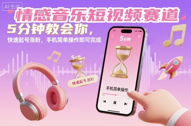 情感音乐短视频赛道,5分钟教会你,快速起号涨粉,手机简单操作即可完成-灼光资源宝库