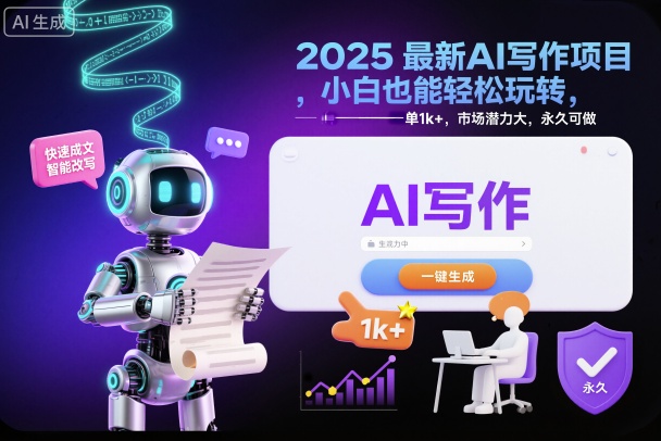 2025最新AI写作项目，小白也能轻松玩转，一单1k+，市场潜力大，永久可做-灼光资源宝库