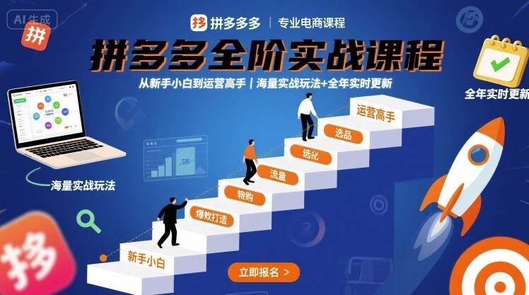 拼多多全阶实战课程，从新手小白到运营高手，海量实战玩法+全年实时更新【2025年10月更新】-蘑菇资源宝库