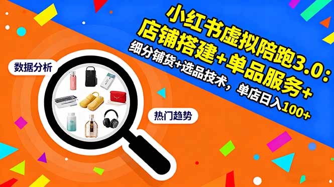 小红书虚拟陪跑3.0：店铺搭建+单品服务+细分铺货+选品技术，单店日入100+-灼光资源宝库