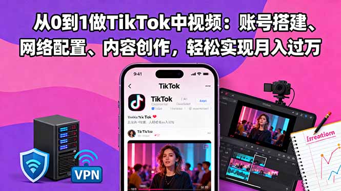 从0到1做TikTok中视频：账号搭建、网络配置、内容创作，轻松实现月入过万-蘑菇资源宝库