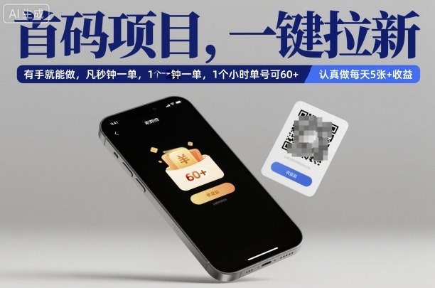 首码项目,一键拉新,有手就能做,几秒钟一单,1个小时单号可60+,认真做每天5张+收益【揭秘】-灼光资源宝库