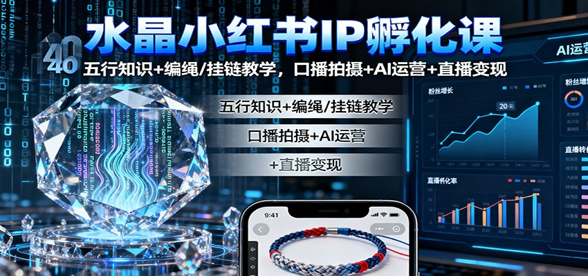 水晶小红书IP孵化课：五行知识+编绳/挂链教学，口播拍摄+AI运营+直播变现-灼光资源宝库