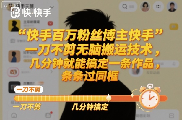 快手百万粉丝博主快手一刀不剪无脑搬运技术，几分钟就能搞定一条作品，条条过同框-灼光资源宝库