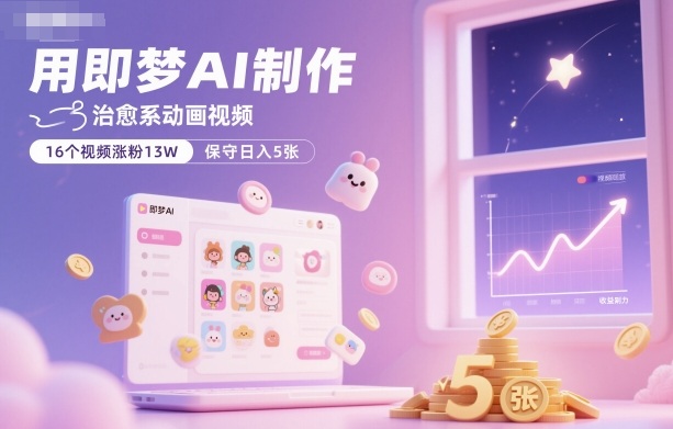 用即梦AI制作治愈系动画视频，16个视频涨粉13W，保守日入5张-灼光资源宝库