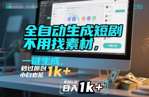 全自动生成短剧，不用找素材，不用剪辑，一键生成，秒过原创，小白也能轻松日入1k+【揭秘】-灼光资源宝库