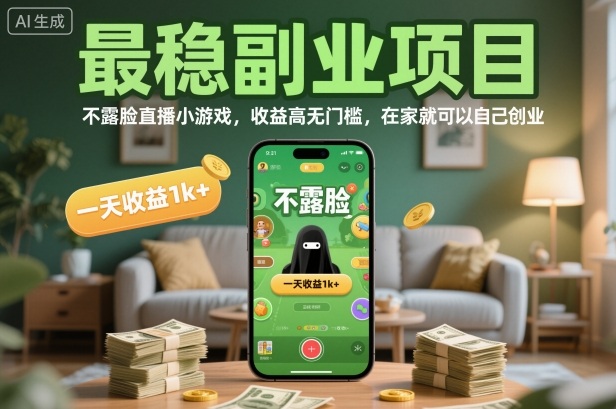 最稳副业项目，不露脸直播小游戏，收益高无门槛，一天收益1k+，在家就可以自己创业【揭秘】-灼光资源宝库