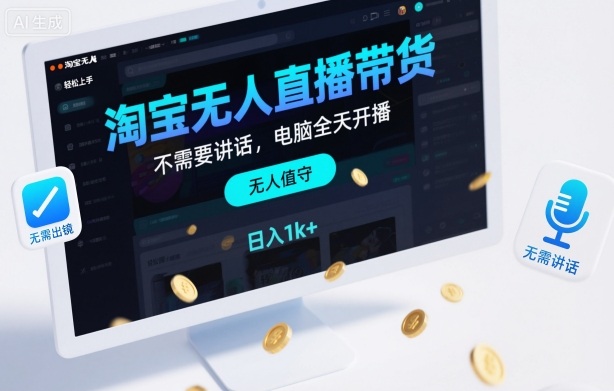 淘宝无人直播带货，不需要出镜，不需要讲话，电脑全天开播，轻松上手，日入1k+【揭秘】-灼光资源宝库