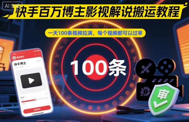 快手百万博主影视解说搬运教程,一天100条视频拉满,每个视频都可以过审-灼光资源宝库