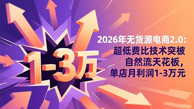2026年无货源电商2.0：超低费比技术突破自然流天花板，单店月利润1-3万元-蘑菇资源宝库