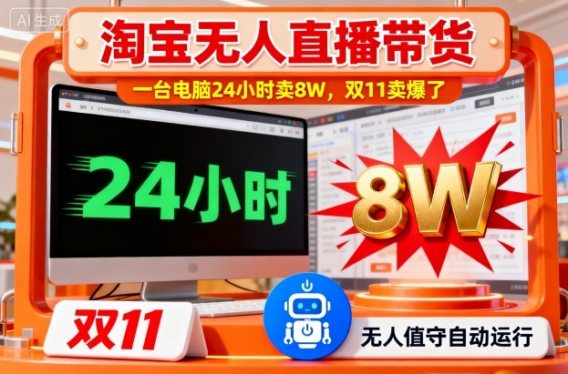 淘宝无人直播带货，一台电脑214小时卖8W，双11卖爆了【揭秘】-灼光资源宝库
