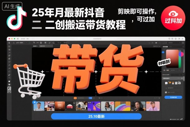25年10月最新抖音二创搬运带货教程，剪映即可操作，可过抖加-灼光资源宝库