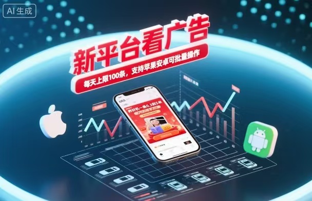 新台看广告,养好机一条5毛到5块,单机日入30到100,支持苹果安卓,可批量操作。-灼光资源宝库