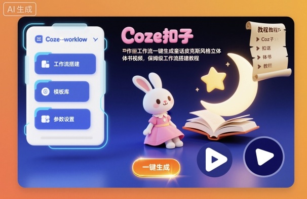 Coze扣子工作流一键生成童话皮克斯风格立体书视频，保姆级工作流搭建教程-灼光资源宝库
