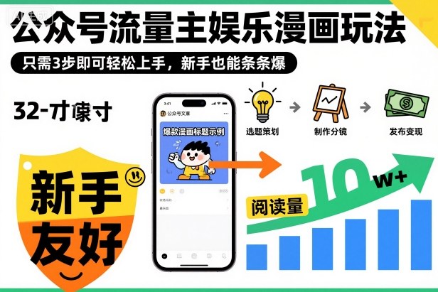 公众号流量主娱乐漫画玩法,只需3步即可轻松上手,新手也能条条爆-灼光资源宝库
