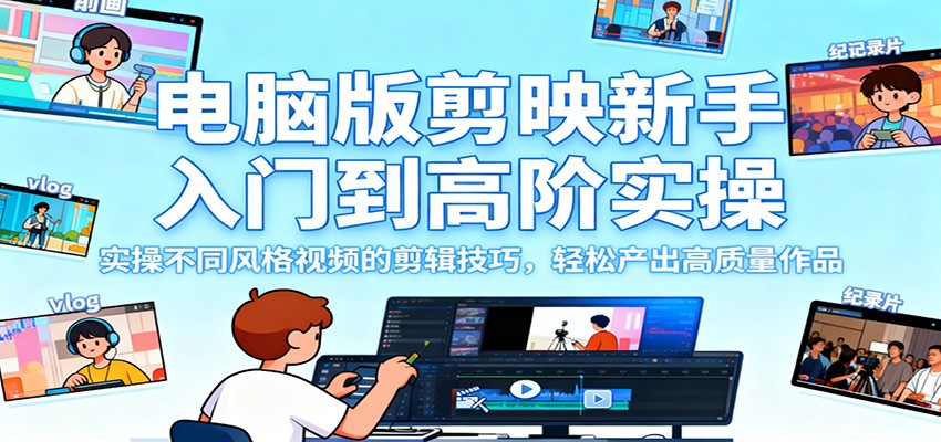 电脑版剪映新手入门到高阶实操，实操不同风格视频的剪辑技巧，轻松产出高质量作品-灼光资源宝库