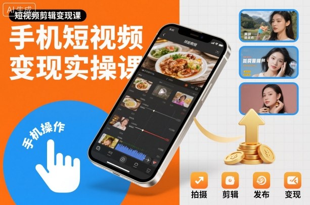 手机短视频变现实操课，短视频剪辑变现课-灼光资源宝库