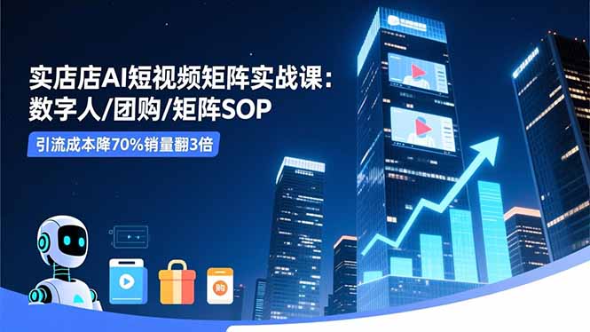 实体店AI短视频矩阵实战课：数字人/团购/矩阵SOP，引流成本降70%销量翻3倍-灼光资源宝库