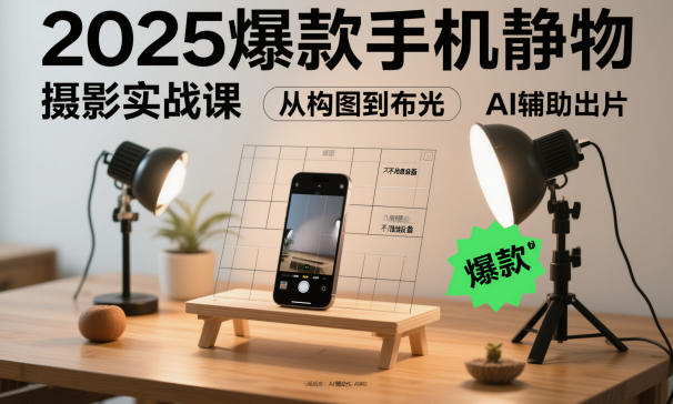 2025爆款手机静物摄影实战课，从构图到布光，不用贵设备，AI辅助出片-灼光资源宝库