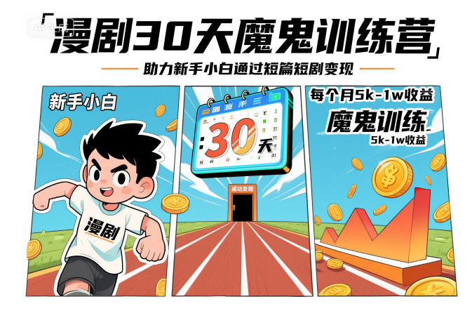 漫剧30天魔鬼训练营，助力新手小白通过短篇短剧变现，每个月5k-1w收益-灼光资源宝库