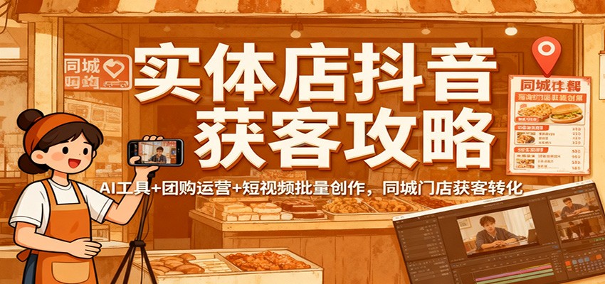 实体店抖音获客攻略：AI工具+团购运营+短视频批量创作，同城门店获客转化-灼光资源宝库