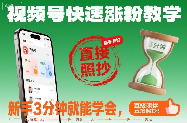 视频号快速涨粉教学，新手3分钟就能学会，直接照抄！-灼光资源宝库